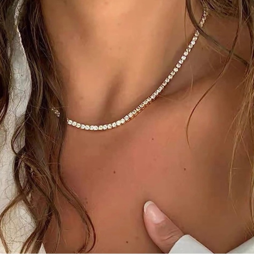 14K Gold Plated Dainty Cubic Zirconia Tennis Necklace